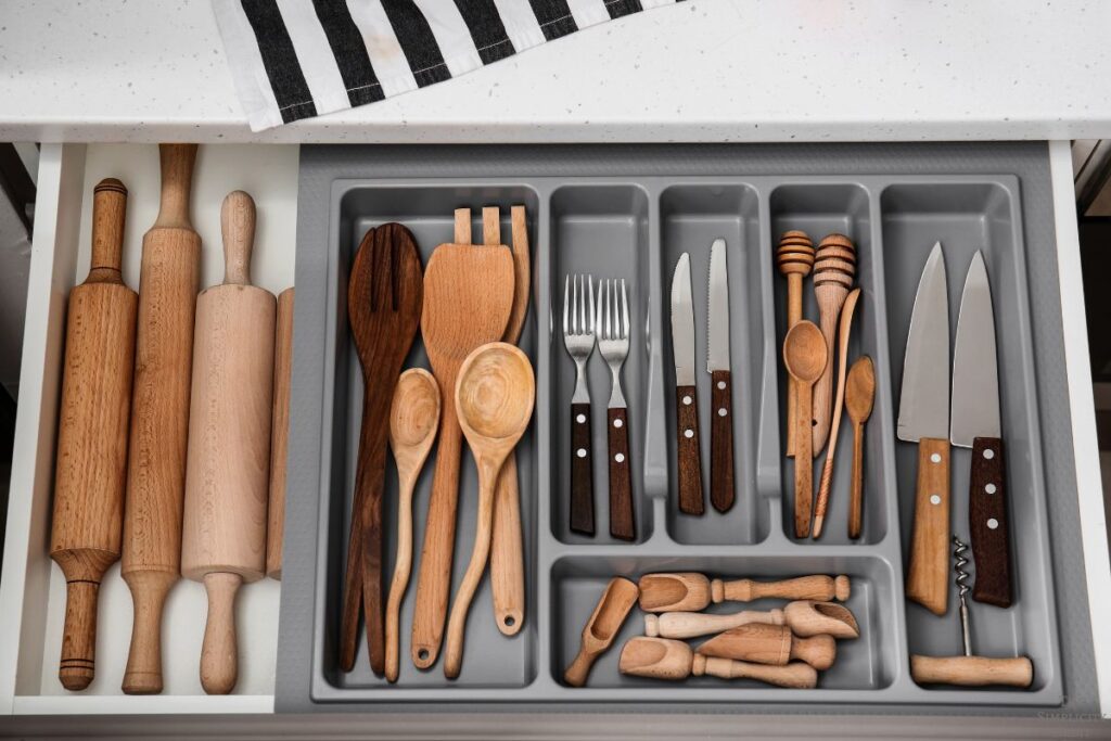 drawer of kitchen utensils